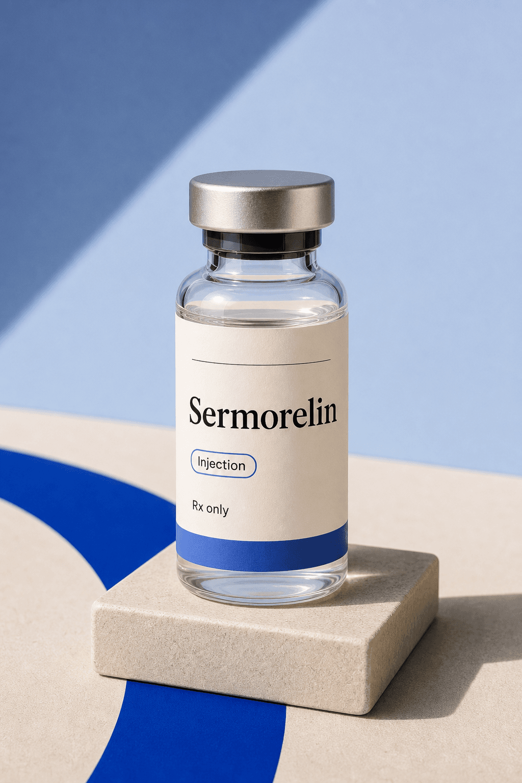 Unbranded illustrative Sermorelin vial.