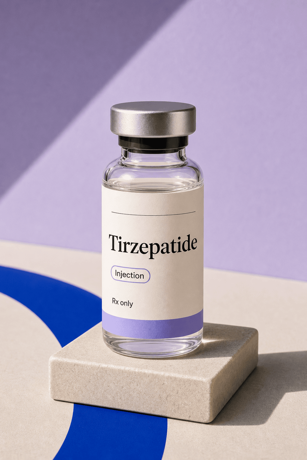 Unbranded illustrative tirzepatide vial.